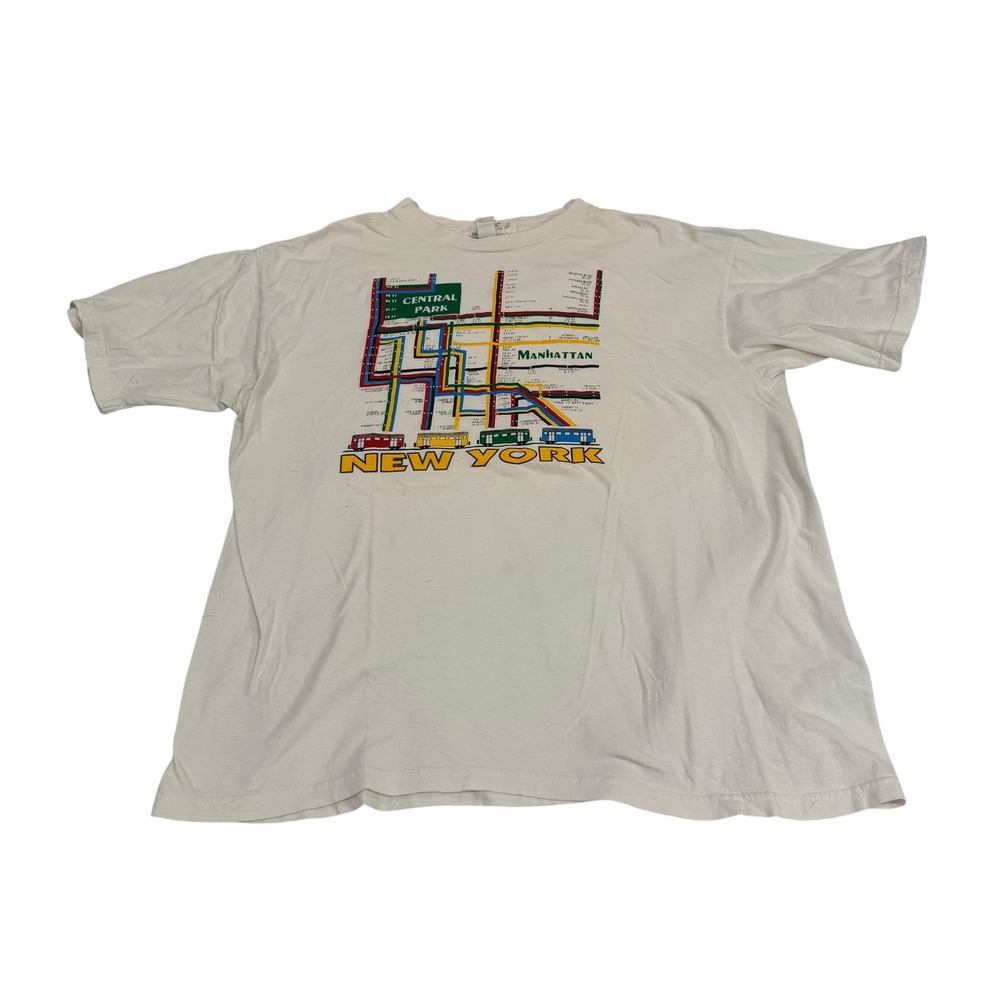 Vintage New York City Subway Train Map T-Shirt White Graphic Tee Mens XL VTG